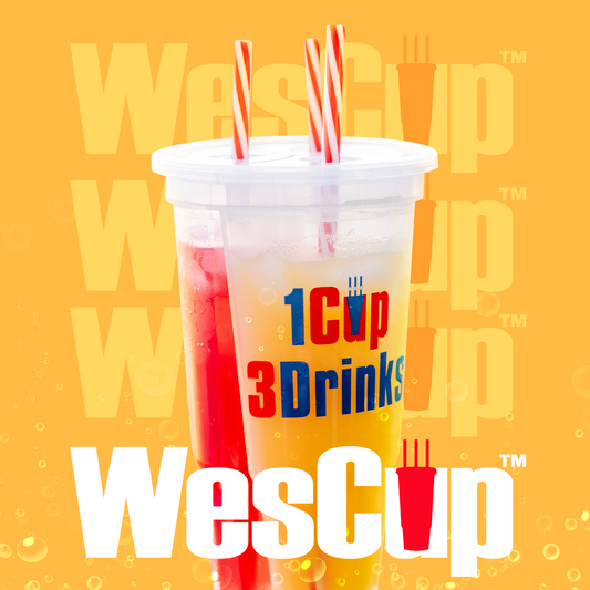 WesCup - Innovative 3-Compartment Beverage Cup for Versatile Drinking With Lid & Straw | Stackable, Portable, Reusable , Plastic Drinkware