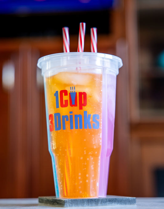 WesCup - Innovative 3-Compartment Beverage Cup for Versatile Drinking With Lid & Straw | Stackable, Portable, Reusable , Plastic Drinkware