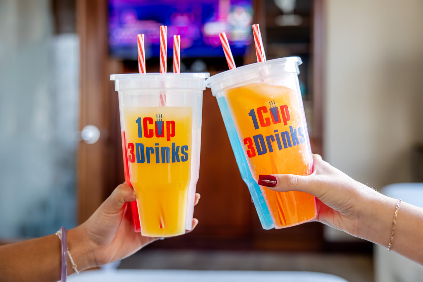WesCup - Innovative 3-Compartment Beverage Cup for Versatile Drinking With Lid & Straw | Stackable, Portable, Reusable , Plastic Drinkware