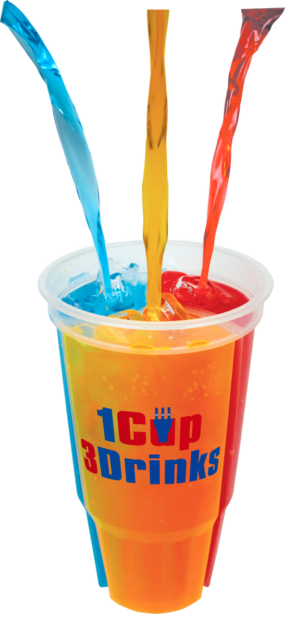 WesCup - Innovative 3-Compartment Beverage Cup for Versatile Drinking With Lid & Straw | Stackable, Portable, Reusable , Plastic Drinkware