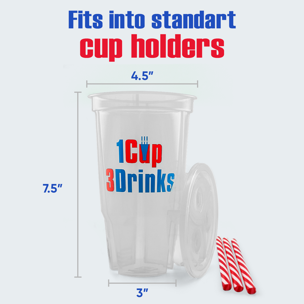 WesCup - Innovative 3-Compartment Beverage Cup for Versatile Drinking With Lid & Straw | Stackable, Portable, Reusable , Plastic Drinkware