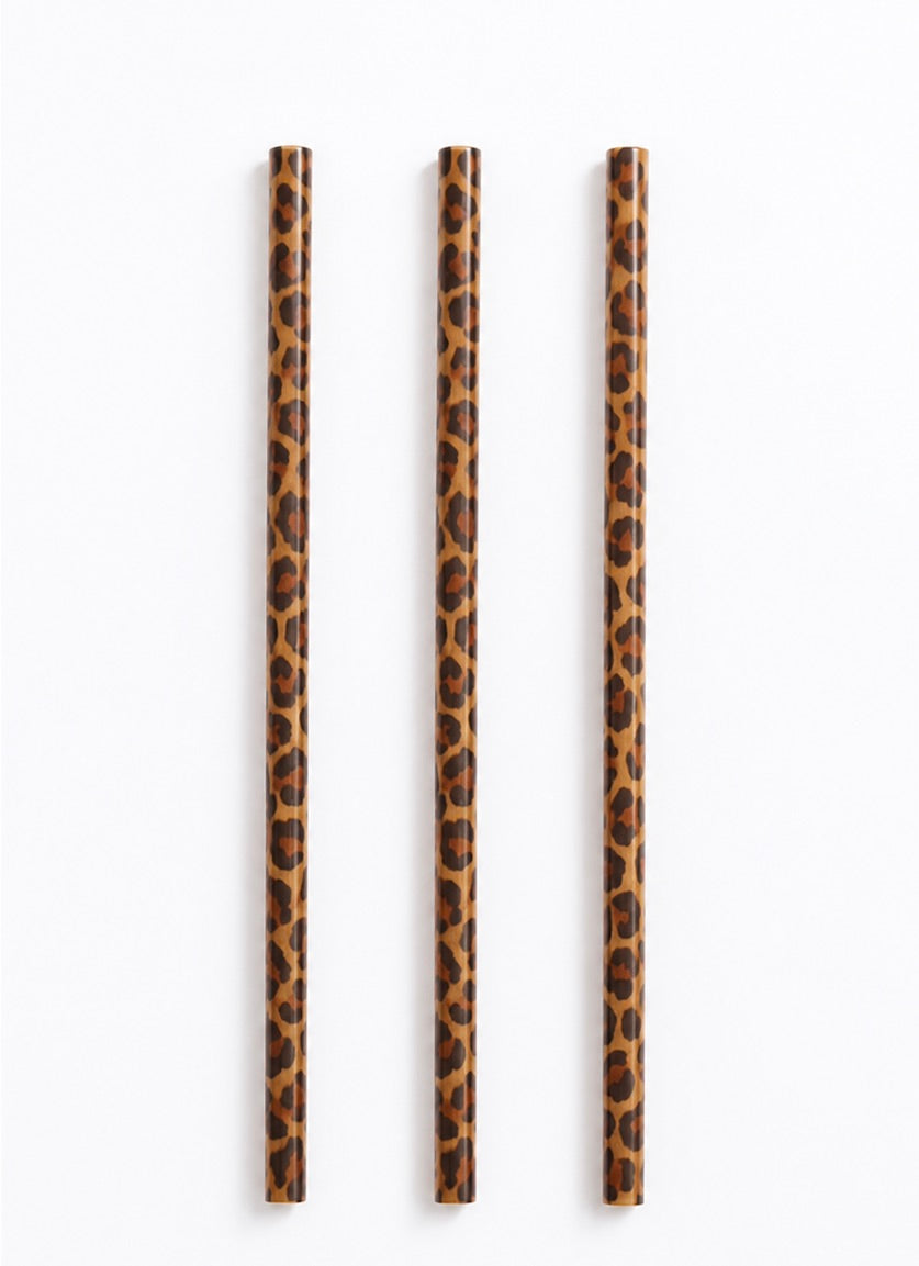 Leopard Straws - 9" Reusable Straws | Iced Coffee | Multi Compartment Drinks | Dirty Soda- Pack of 3